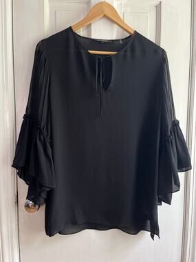 Kobi Halperin Silk Chiffon Bell Sleeve Blouse - Black - Size Medium - EUC